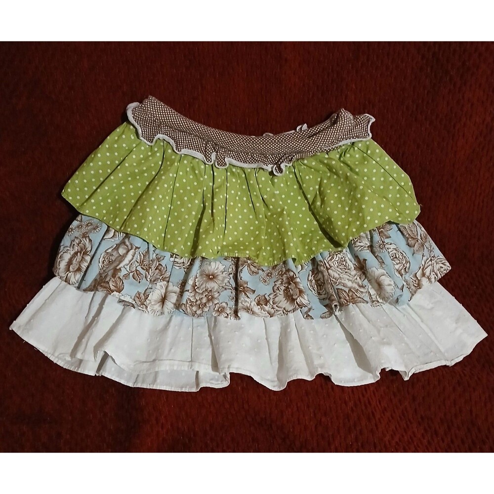 Persnickety Girls Skirt Size 6 Skirt Tiered Ruffle Green Brown And White